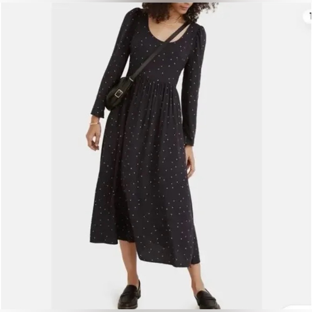 Madewell Alicia Long-Sleeve Scoopneck Midi Dress Size 6 Blue Night Stars Print